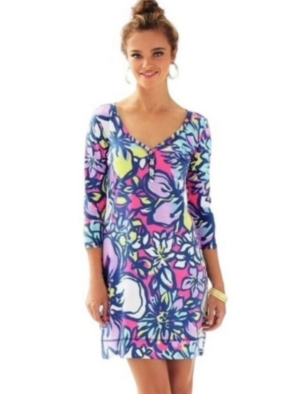 Lilly Pulitzer Palmetto Henley T Shirt Dress Tropical Catwalkin EUC Sz M Cruise